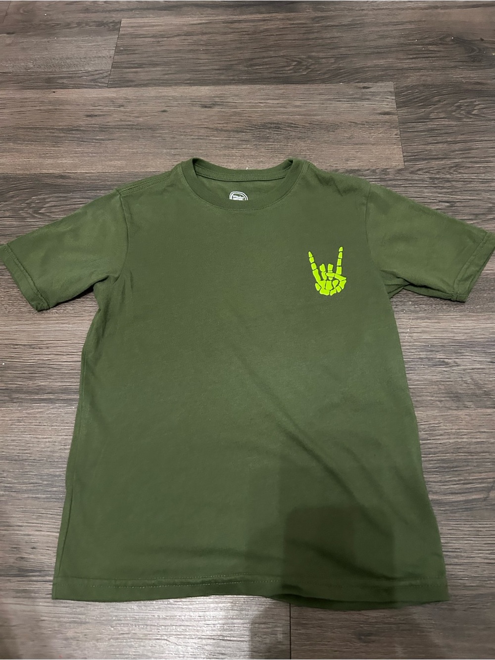 3/$12 Green Skeleton Hand Rock On Boys T-Shirt Size Small